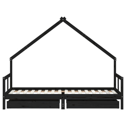 Solid Pine Kids Bed Frame with Drawers, Black 80x200 cm