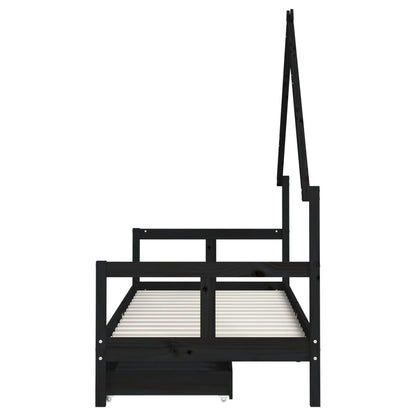 Solid Pine Kids Bed Frame with Drawers, Black 80x200 cm
