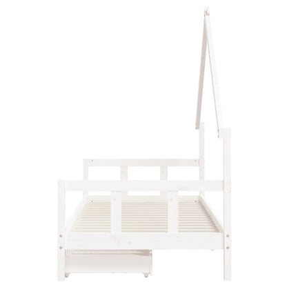 White Solid Pine Kids Bed Frame with Drawers - 90x200 cm