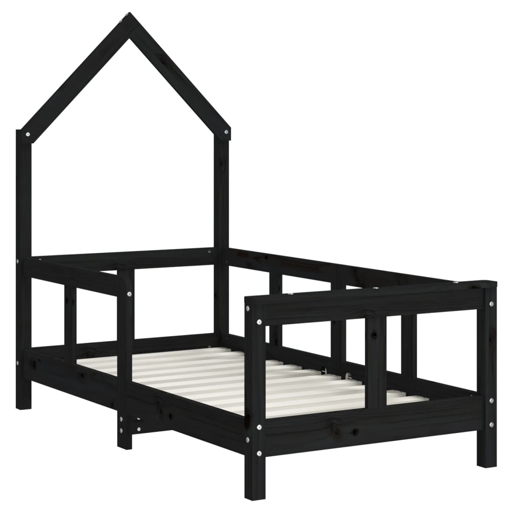 Solid Pine Kids Bed Frame - Black 70x140 cm