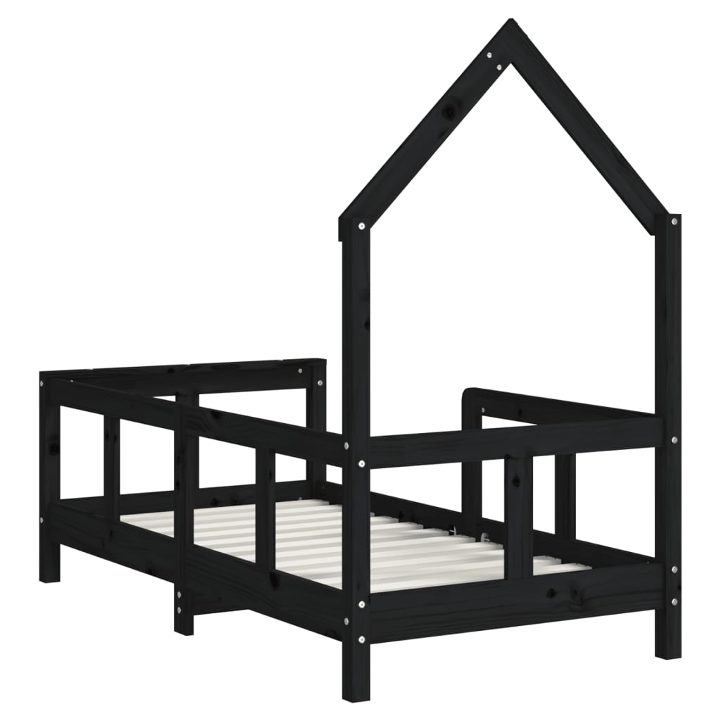 Solid Pine Kids Bed Frame - Black 70x140 cm