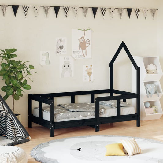 Solid Pine Kids Bed Frame - Black 70x140 cm