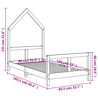 Solid Pine Kids Bed Frame 80x160 cm - Natural Wood Finish