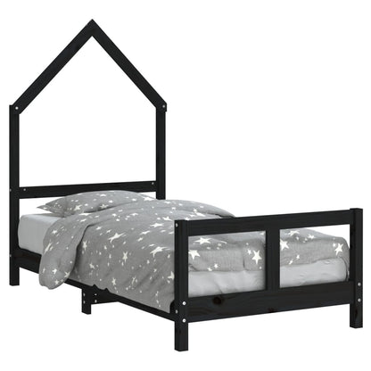 Solid Pine Kids Bed Frame - Black 80x160 cm