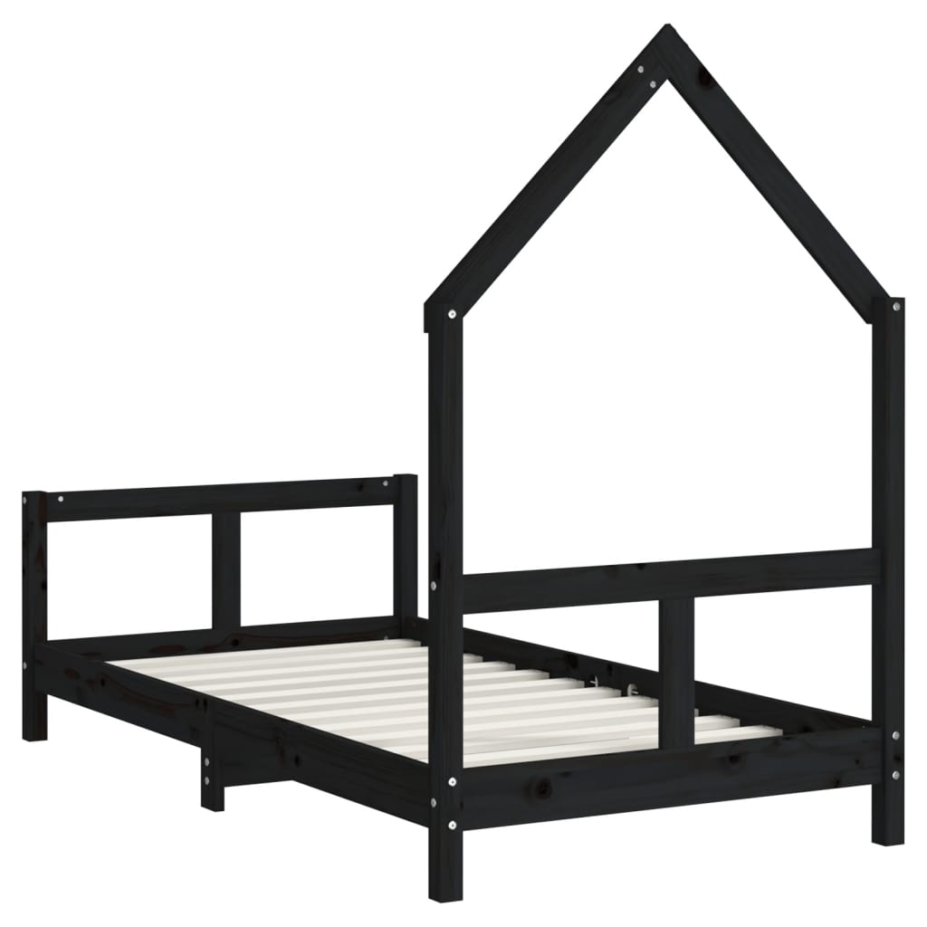 Solid Pine Kids Bed Frame - Black 80x160 cm