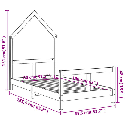 Solid Pine Kids Bed Frame - Black 80x160 cm