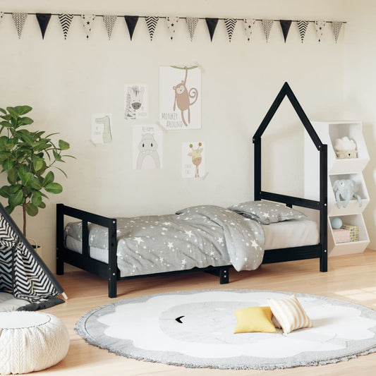 Solid Pine Kids Bed Frame - Black 80x160 cm