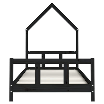 Solid Wood Pine Kids Bed Frame - Black 90x190 cm