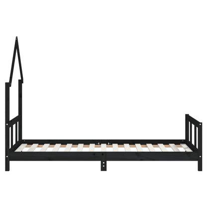 Solid Wood Pine Kids Bed Frame - Black 90x190 cm