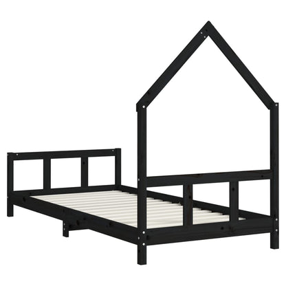 Solid Wood Pine Kids Bed Frame - Black 90x190 cm