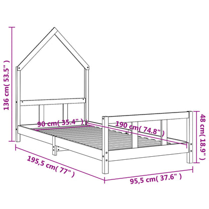 Solid Wood Pine Kids Bed Frame - Black 90x190 cm