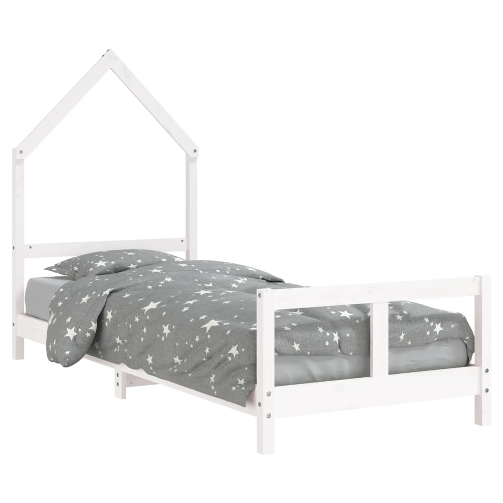 Solid Pine Wood Kids Bed Frame - White, 80x200 cm