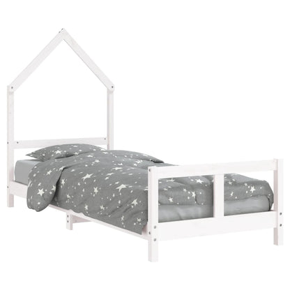 Solid Pine Wood Kids Bed Frame - White, 80x200 cm