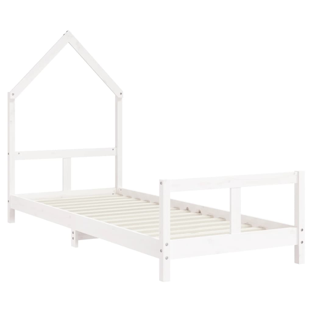 Solid Pine Wood Kids Bed Frame - White, 80x200 cm