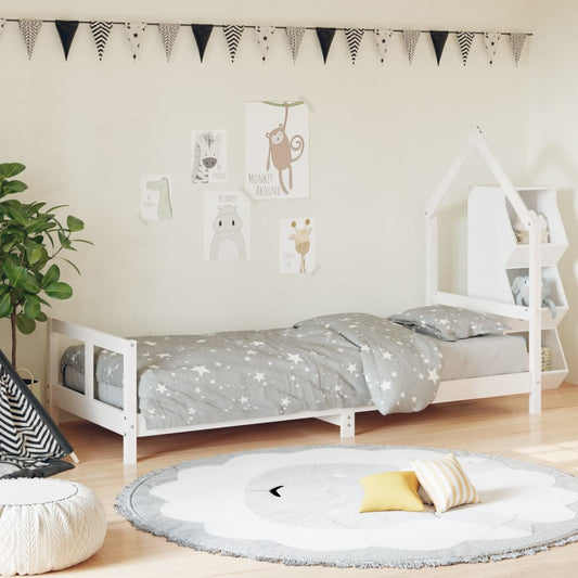 Solid Pine Wood Kids Bed Frame - White, 80x200 cm