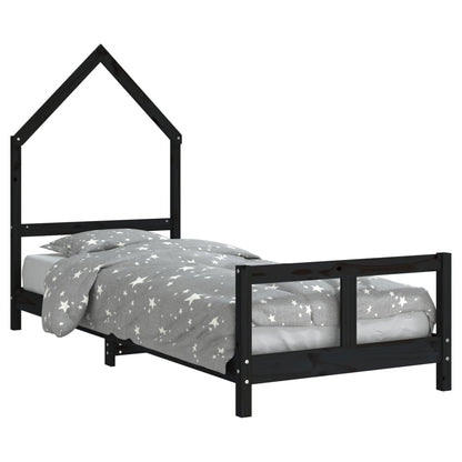 Kids Bed Frame 80x200 cm, Black Solid Pine Wood