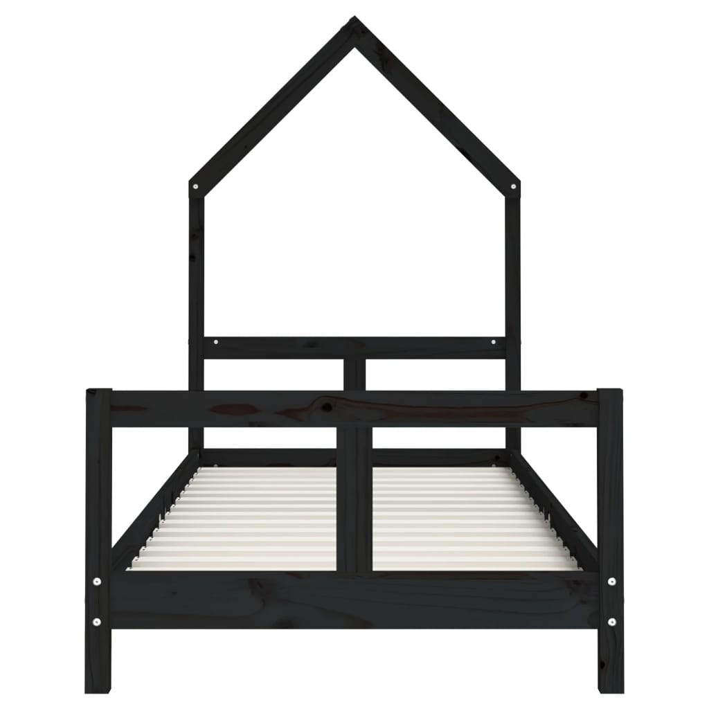 Kids Bed Frame 80x200 cm, Black Solid Pine Wood