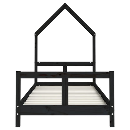 Kids Bed Frame 80x200 cm, Black Solid Pine Wood