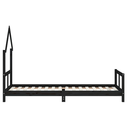 Kids Bed Frame 80x200 cm, Black Solid Pine Wood