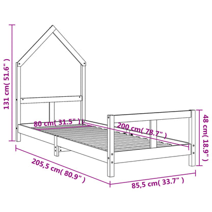 Kids Bed Frame 80x200 cm, Black Solid Pine Wood