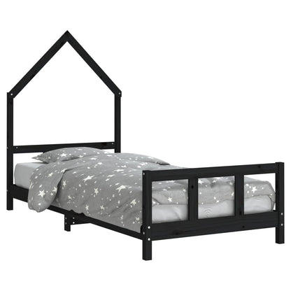 Solid Pine Kids Bed Frame, Black, 90x200 cm