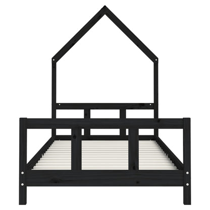 Solid Pine Kids Bed Frame, Black, 90x200 cm
