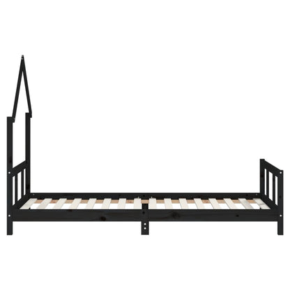 Solid Pine Kids Bed Frame, Black, 90x200 cm