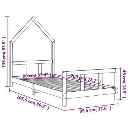 Solid Pine Kids Bed Frame, Black, 90x200 cm