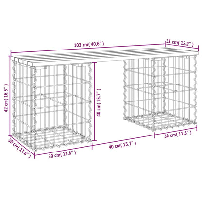 Solid Wood Pine Garden Bench Gabion, 103x31x42 cm