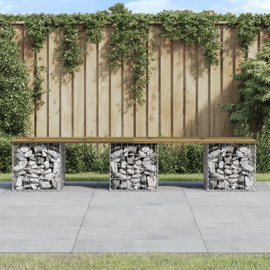 Impregnated Pine Wood Gabion Garden Bench - 203x31x42 cm