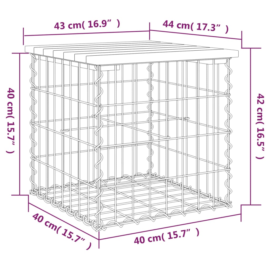 Gabion Garden Bench - Impregnated Pine Wood 43x44x42 cm