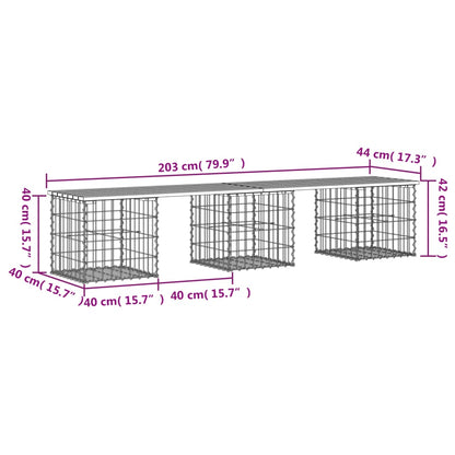 Gabion Garden Bench 203x44x42 cm | Impregnated Pine Wood Design