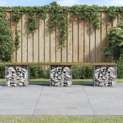 Gabion Garden Bench 203x44x42 cm | Impregnated Pine Wood Design