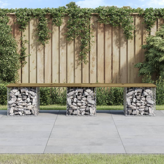 Gabion Garden Bench 203x44x42 cm | Impregnated Pine Wood Design