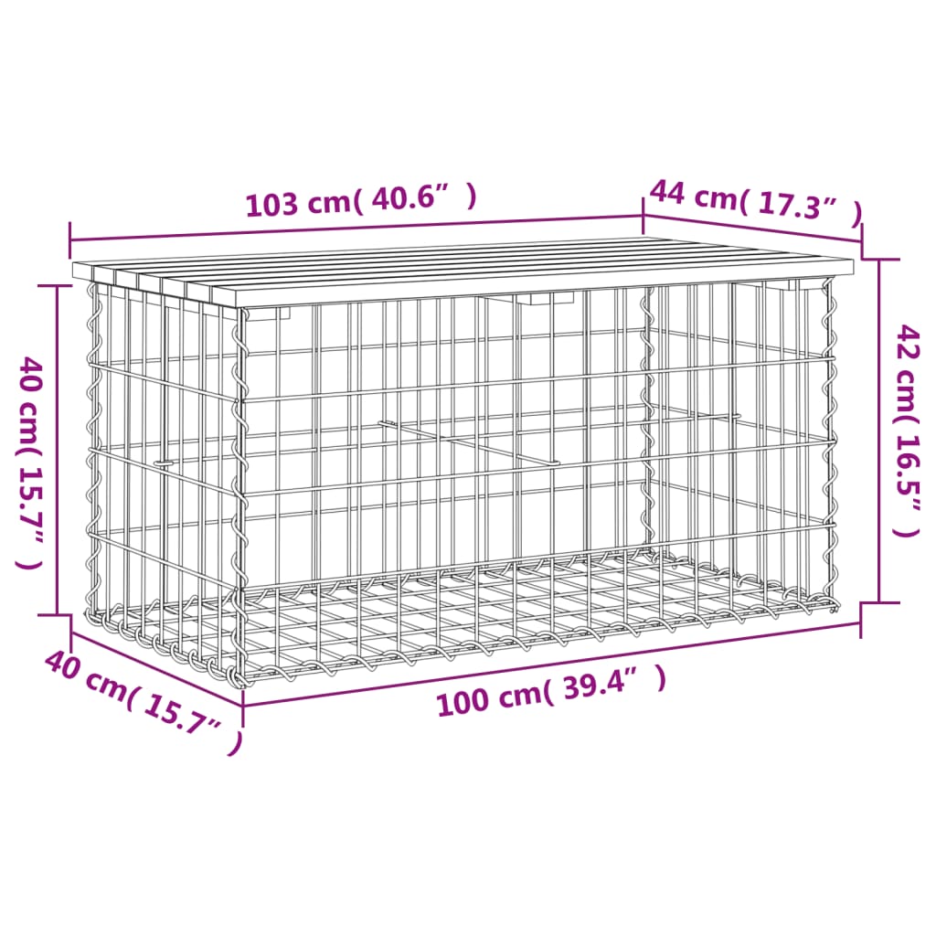 Impregnated Pine Wood Gabion Garden Bench 103x44x42 cm