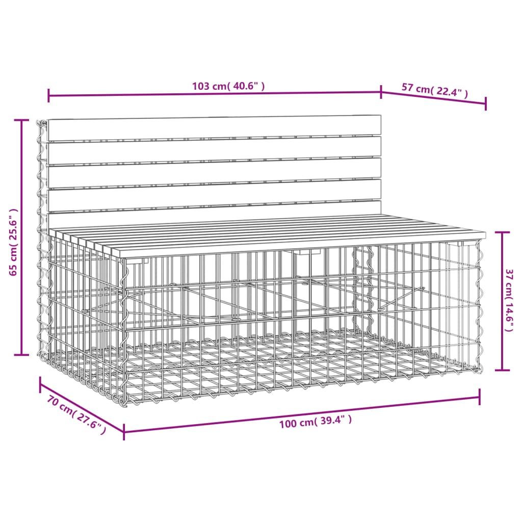 Solid Pine Garden Bench Gabion 103x70x65 cm - Natural Wood Design