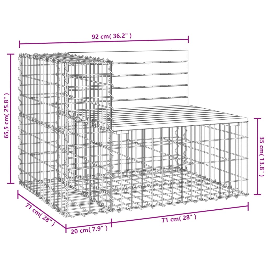 Solid Wood Garden Bench Gabion - 92x71x65.5 cm Douglas Design
