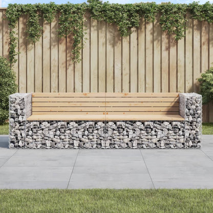 Solid Wood Pine Garden Bench, Gabion Design, 244x71x65.5 cm