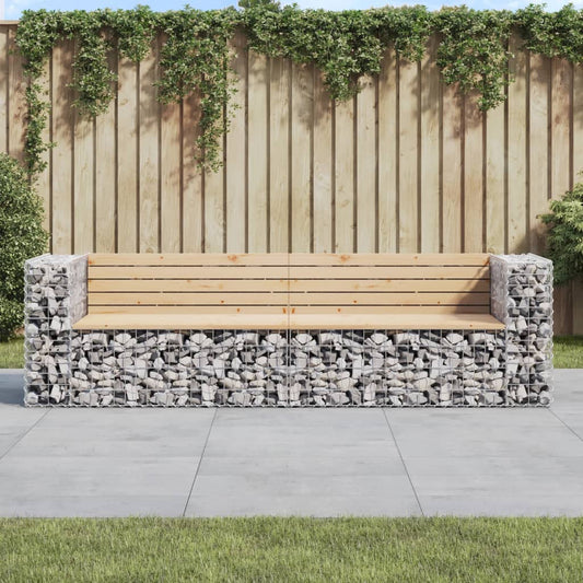Solid Wood Pine Garden Bench, Gabion Design, 244x71x65.5 cm