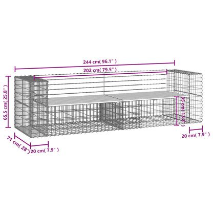 Gabion Garden Bench 244x71x65.5cm - Impregnated Pine Wood