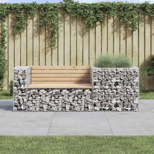 Solid Wood Pine Garden Bench with Gabion Basket Design