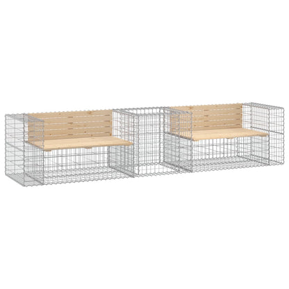 Gabion Basket Garden Bench - Solid Pine Wood
