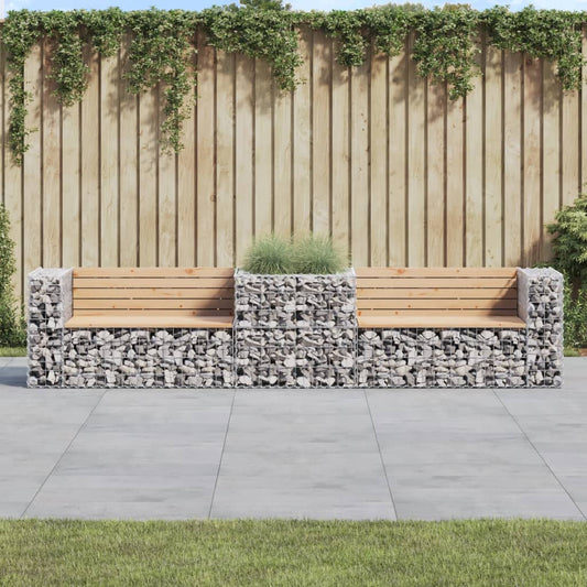 Gabion Basket Garden Bench - Solid Pine Wood