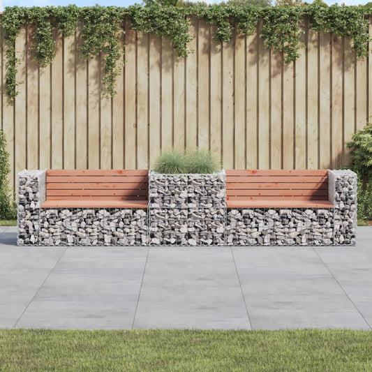 Douglas Wood Garden Bench with Gabion Basket - Stylish & Durable