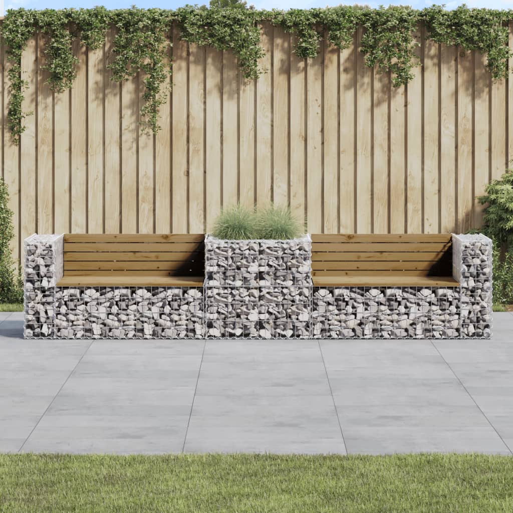 Gabion Basket Garden Bench in Pine Wood - Durable Outdoor Seating