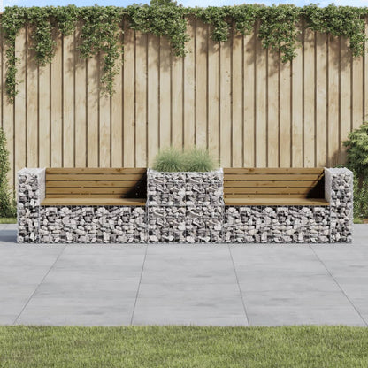 Gabion Basket Garden Bench in Pine Wood - Durable Outdoor Seating