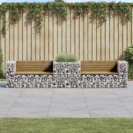 Gabion Basket Garden Bench in Pine Wood - Durable Outdoor Seating