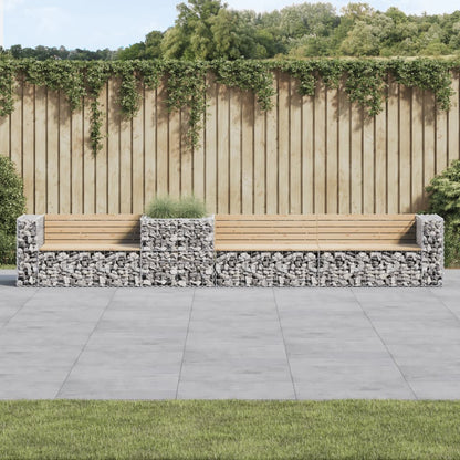 Sturdy Pine Garden Bench with Gabion Basket - Stylish Outdoor Seating