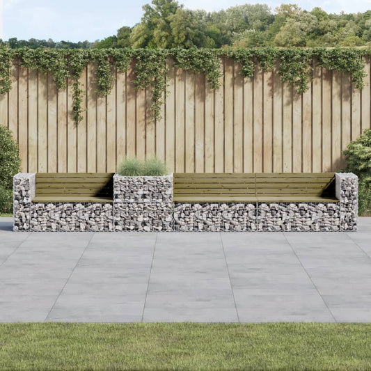 Gabion Basket Garden Bench with Pine Wood - Durable & Stylish