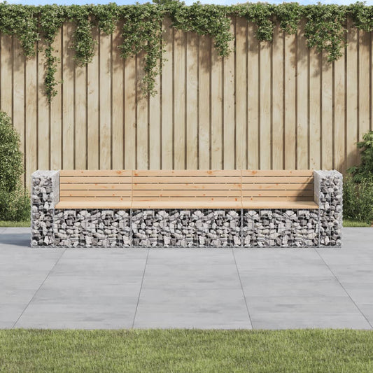 Solid Pine Wood Garden Bench Gabion 287x71x65.5 cm Design